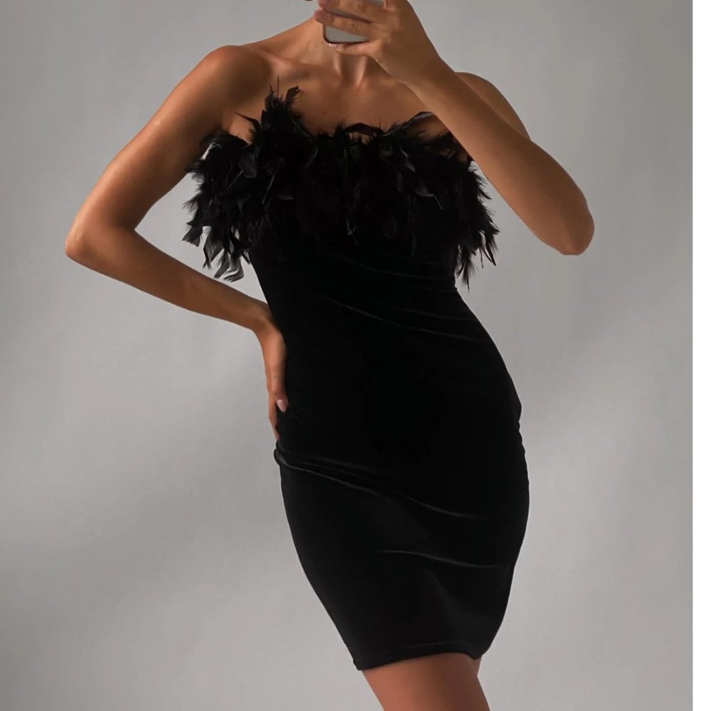 Vintage Velour Feather Dress - Size S